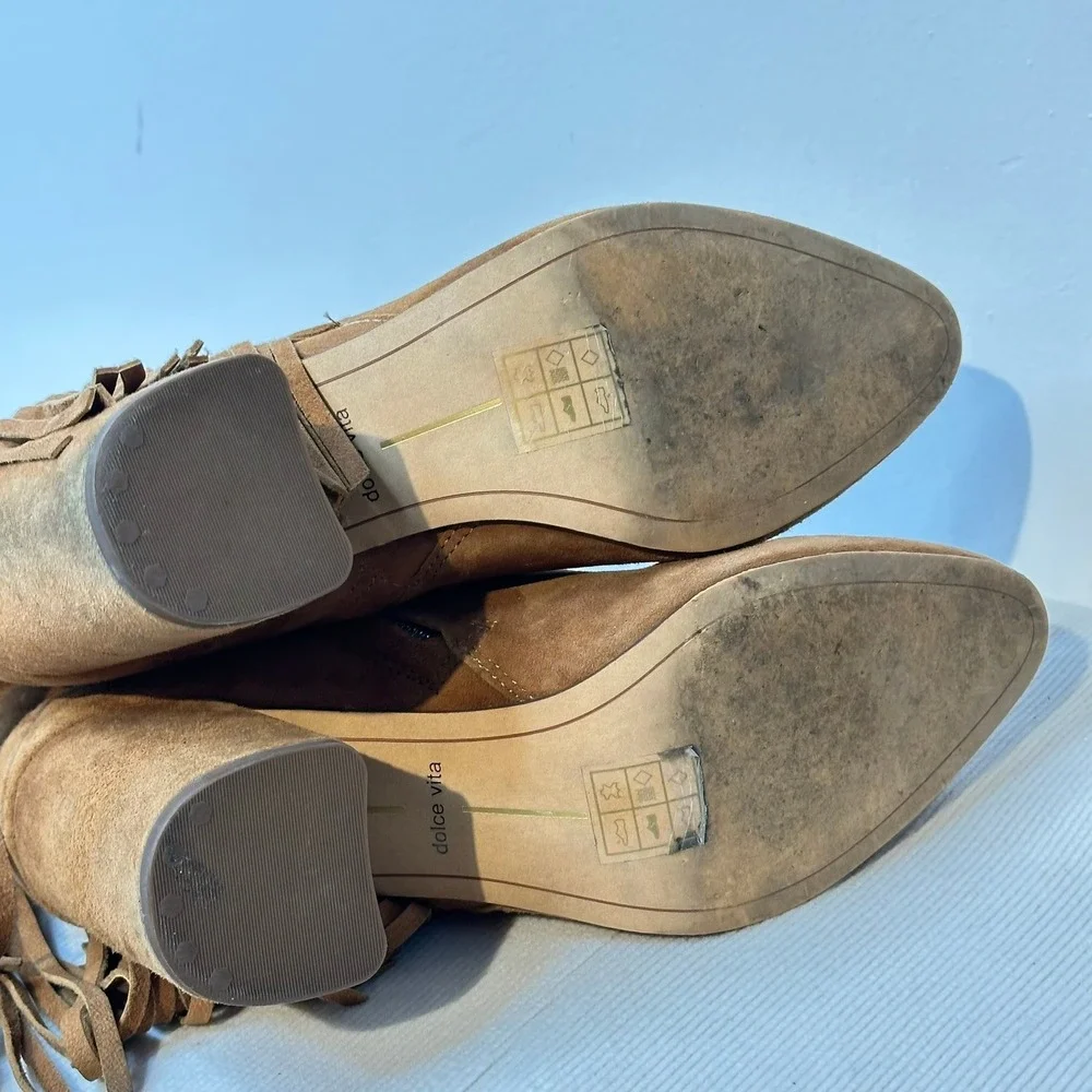 Dolce Vita Fringe Ankle Boots Women 9 Brown Suede Western